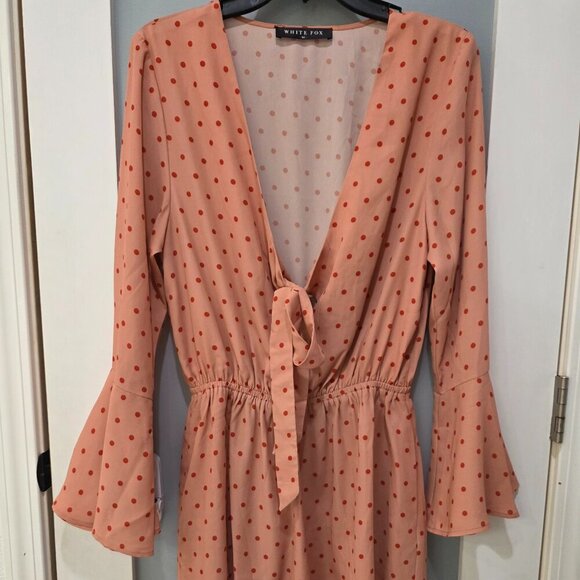 White Fox Polka Dot Bell Sleeve Romper Orange Red Women’s Size M - Picture 1 of 13